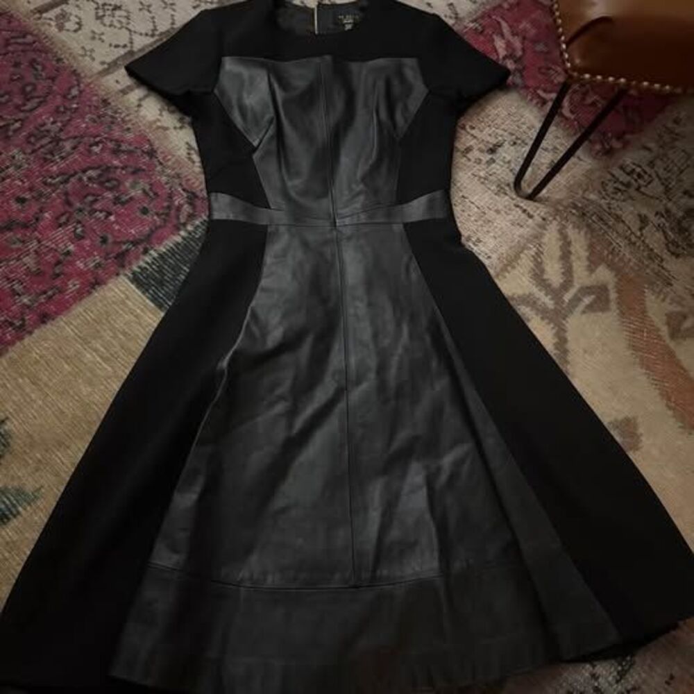 Ted Baker size 0 black real leather dress